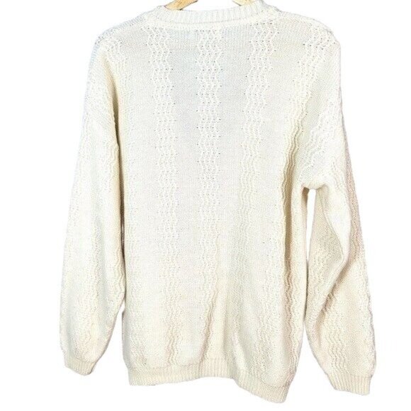 Plymouth! Womens Sweater Cardigan Cream Medium V Neck Pockets Long Sleeve VTG - Picture 4 of 6